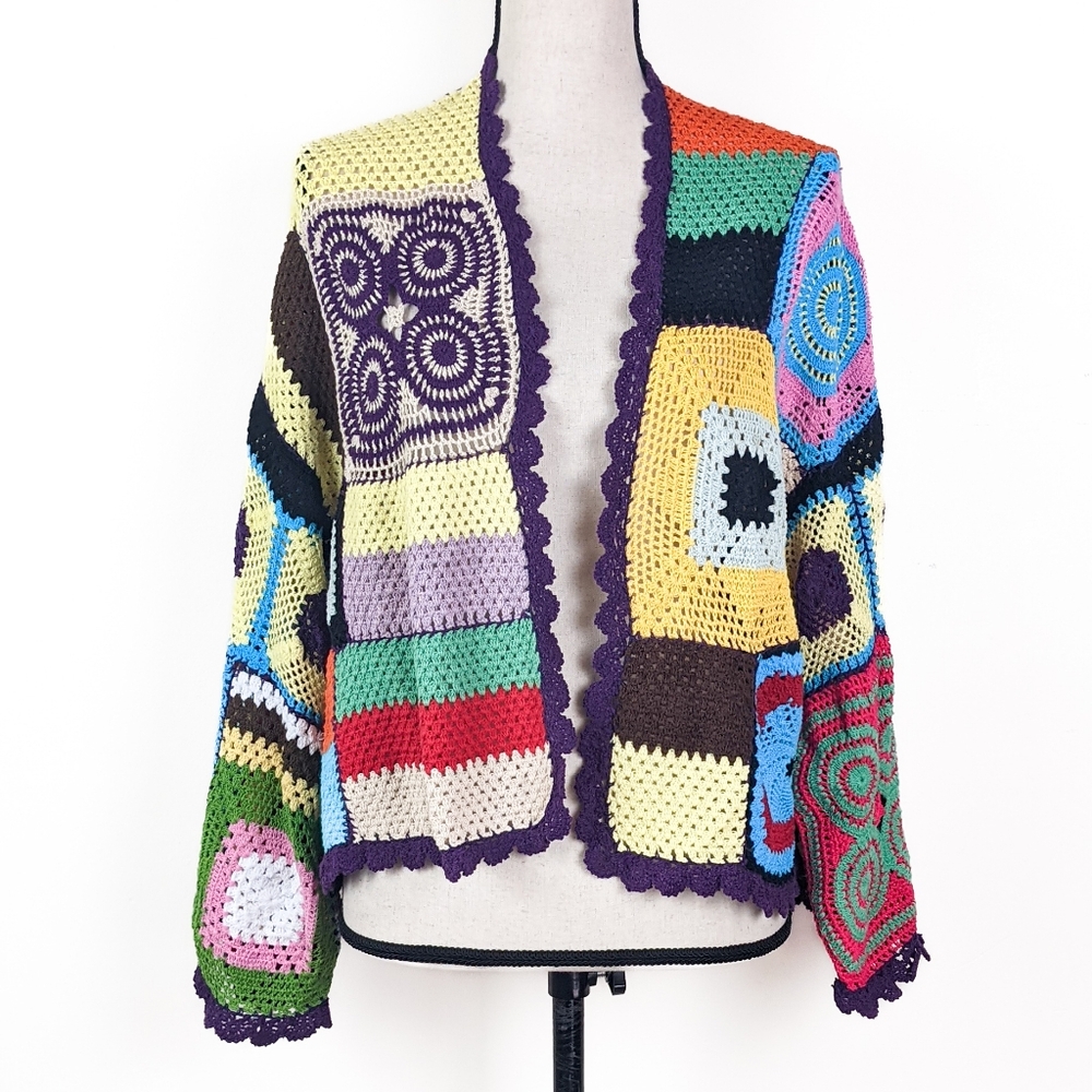 🦋LAST🦋 NWT Saachi Willa Granny Hand Crochet Block Jacket